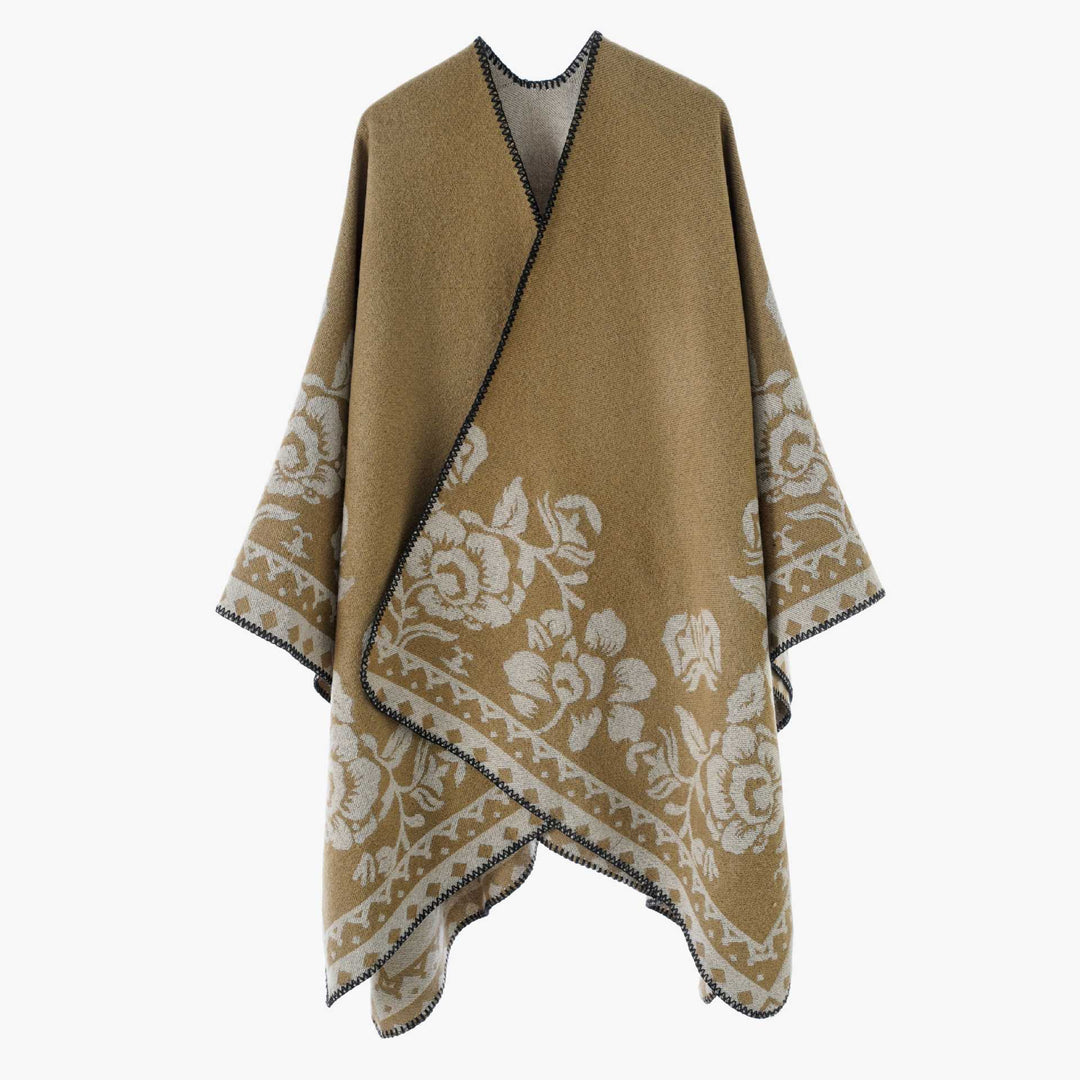 Damen Überwurfponcho mit floraler Jacquard‑Struktur und feiner Kettelnaht Shop Nory