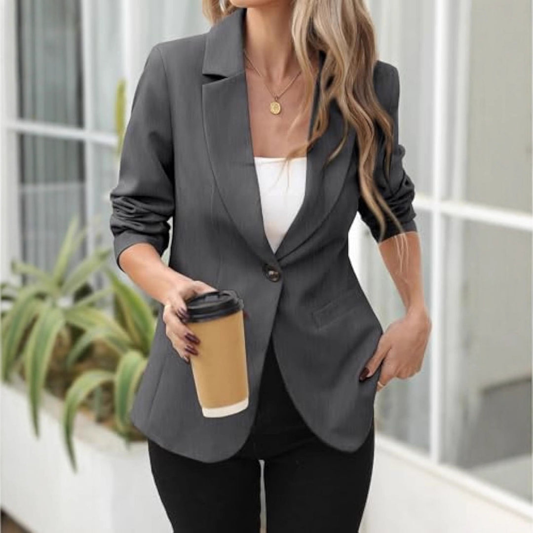 Damen Eleganter Stretch-Blazer mit figurformender Taille, Ein-Knopf und Schalkragen Shop Nory