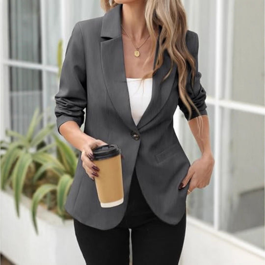 Damen Eleganter Stretch-Blazer mit figurformender Taille, Ein-Knopf und Schalkragen Shop Nory