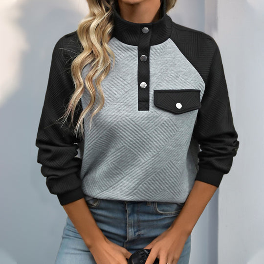 Damen Steppstruktur-Sweatshirt mit Raglanärmeln, Druckknopf-Leiste und Brustpatte Shop Nory