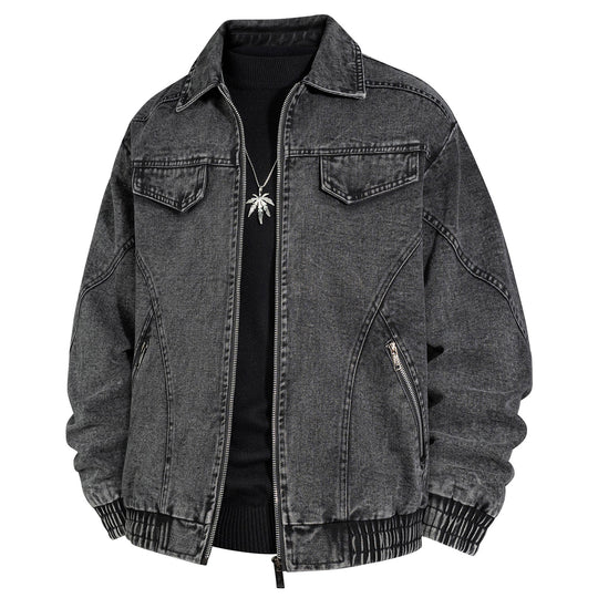 Herren Übergroße Jeans-Bomberjacke mit Stone-Wash, Reißverschluss und geripptem Saum Shop Nory