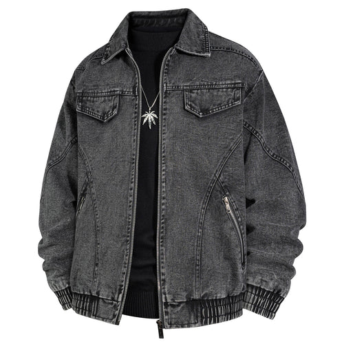 Herren Übergroße Jeans-Bomberjacke mit Stone-Wash, Reißverschluss und geripptem Saum Shop Nory