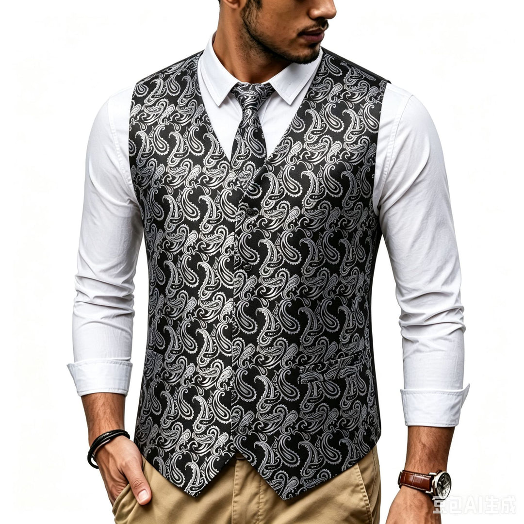 Herren Satin-Jacquard-Weste mit Paisley-Muster und passender Krawatte Shop Nory