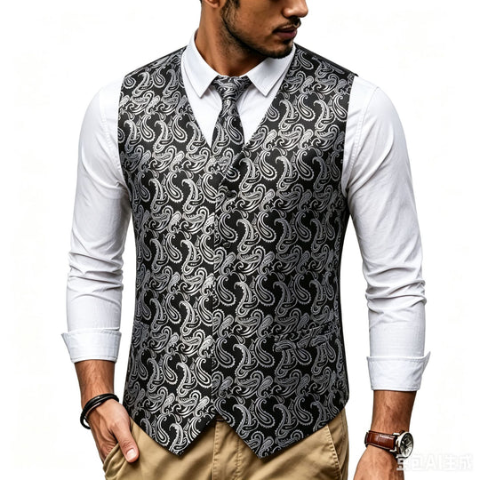 Herren Satin-Jacquard-Weste mit Paisley-Muster und passender Krawatte Shop Nory