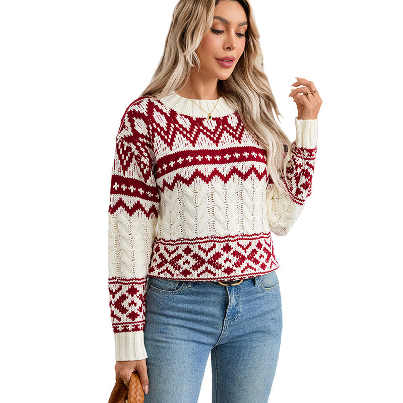 Damen Norweger-Strickpullover mit Zopfmuster und Fair-Isle-Jacquard Shop Nory