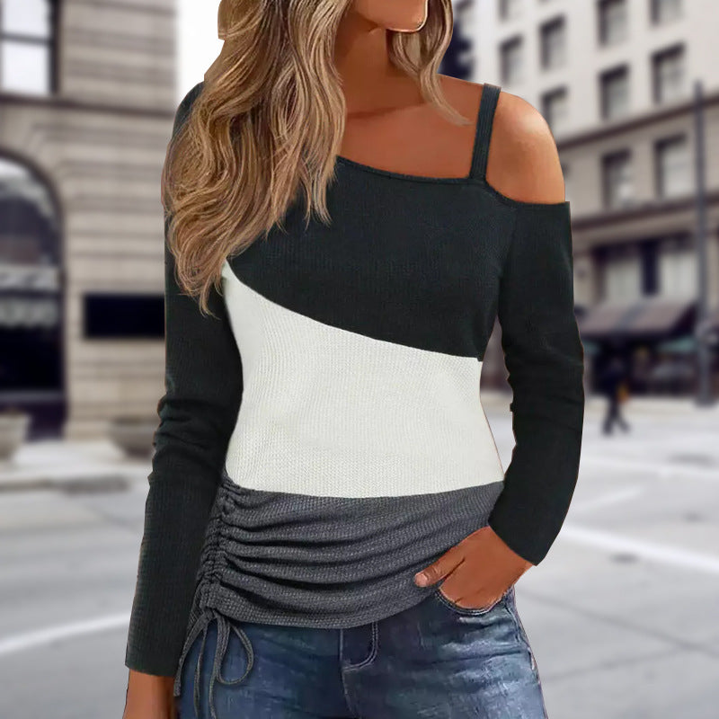 Damen Asymmetrisches One-Shoulder Longsleeve mit Drapierung und Kordelzug Shop Nory