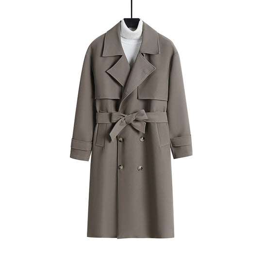 Damen Langer taillierter Trenchcoat mit weitem Schalkragen und Bindegürtel Shop Nory