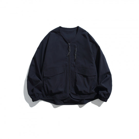 Unisex Leichte Oversize-Utility-Jacke ohne Kragen mit Frontreißverschluss und aufgesetzten Pattentaschen Shop Nory