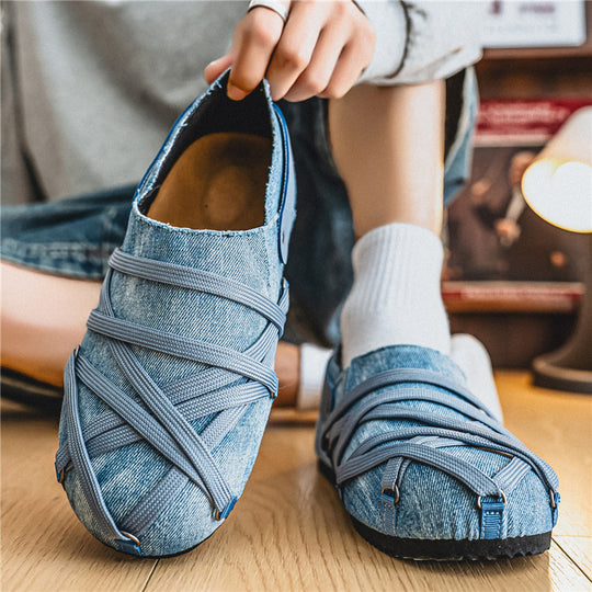 Herren lässige Slipper im Denim-Look mit elastischen Riemen, verstellbarem Fersenriemen und profilierter Gummisohle Shop Nory