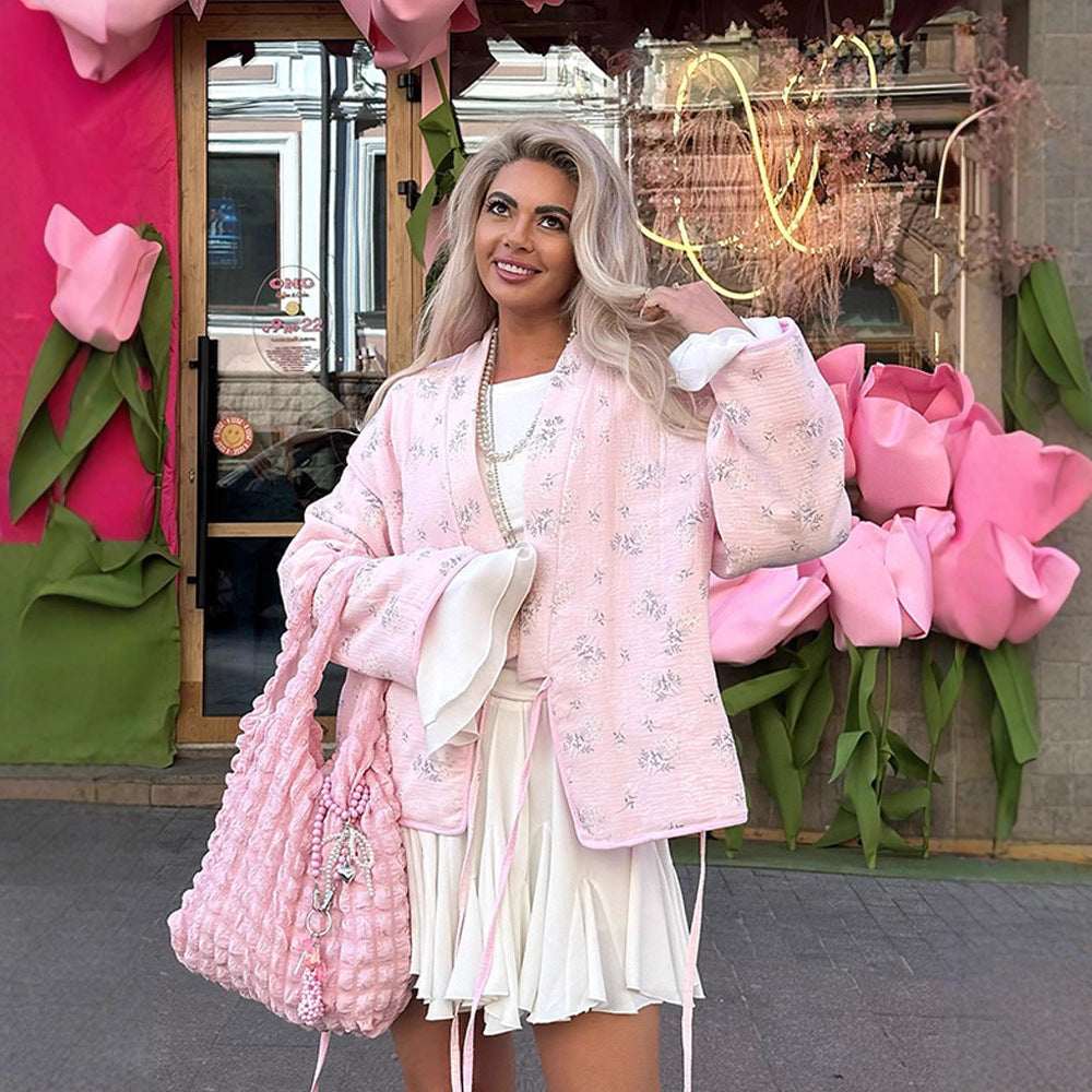 Damen gesteppte Blousonjacke mit floraler Bestickung und Kimonoschnitt Shop Nory