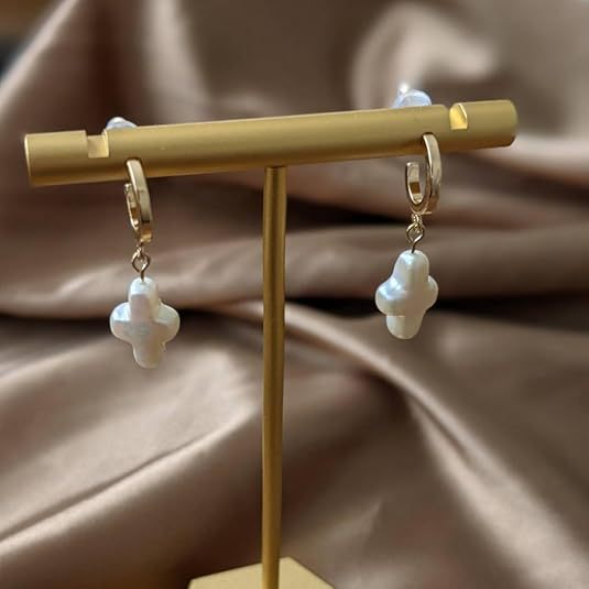 Damen Ohrhänger mit Perlenkreuz-Design und hochwertigem Goldverschluss Shop Nory