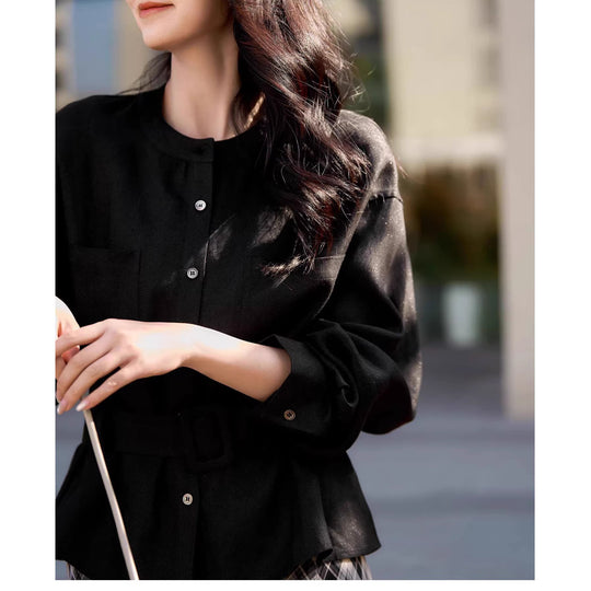 Damen Modische Oversized-Bluse mit Gürtel Shop Nory