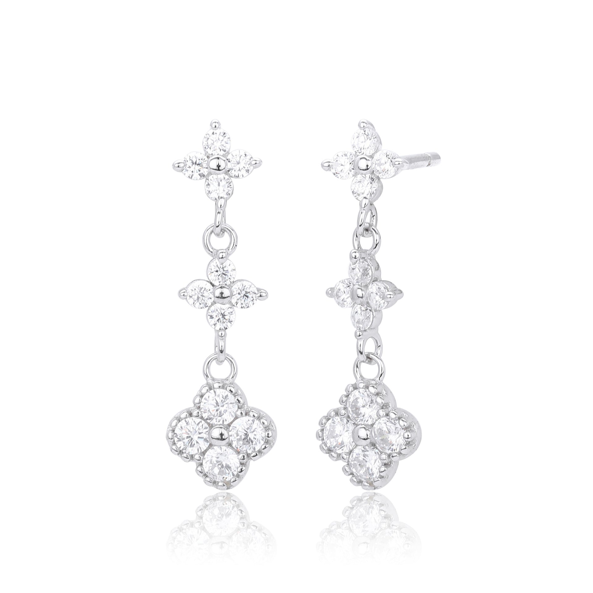 Damen Ohrhänger mit funkelnden Zirkonblüten aus hochwertigem 925 Sterlingsilber Shop Nory