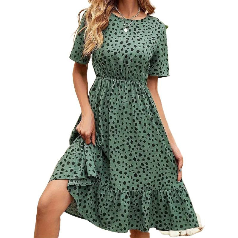 Damen Sommerliches A-Linien Kleid mit Rüschensaum und Punkten