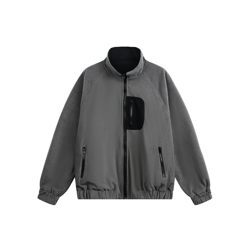 Unisex Leichte Fleece-Outdoorjacke mit Reißverschluss-Brusttasche und elastischem Saum Shop Nory