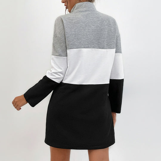 Damen Colorblock-Kurzkleid mit Stehkragen und Halbreißverschluss Shop Nory