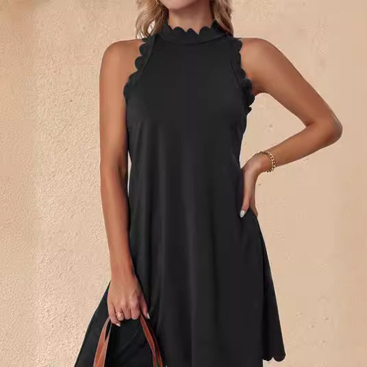 Damen ärmelloses Kleid mit Scalloped-Ausschnitt und fließendem Schnitt