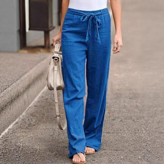 Damen Weite Lounge-Hose mit hohem Gummibund und dekorativem Bindeband Shop Nory