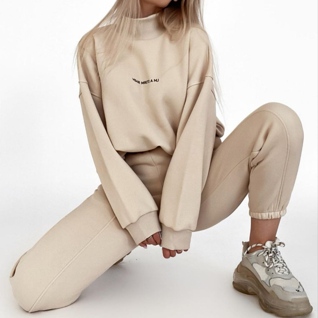 Damen Oversize-Lounge-Set mit Stehkragen und elastischer High-Waist-Jogginghose Shop Nory