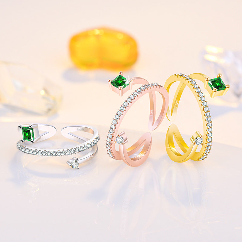 Damen Offener Ring mit luxuriösem grünen Edelstein und funkelnden Zirkoniasteinen Shop Nory