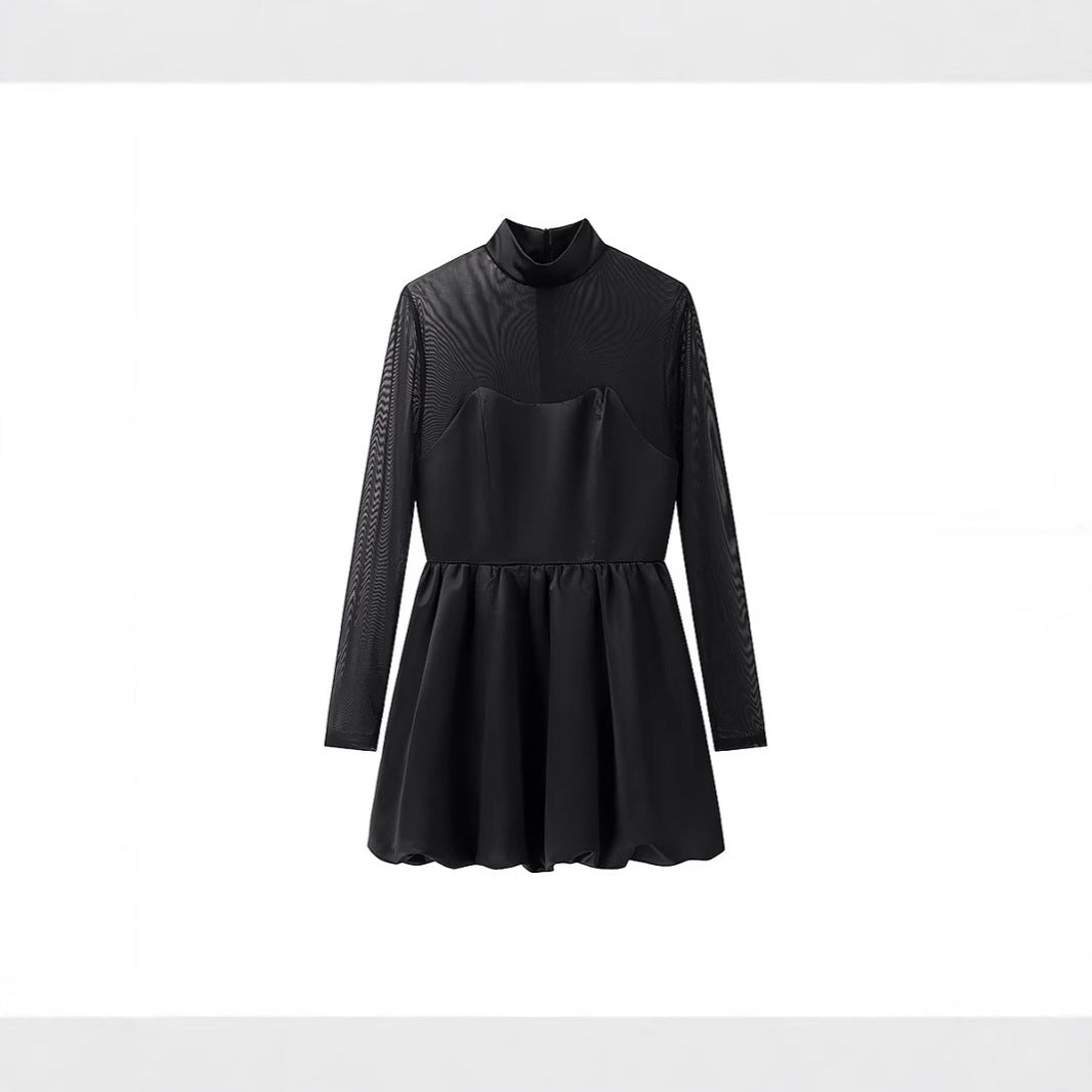 Damen Kurzabendkleid mit Stehkragen, transparenten Mesh-Ärmeln und Korsagen-Optik Shop Nory