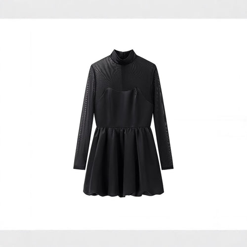 Damen Kurzabendkleid mit Stehkragen, transparenten Mesh-Ärmeln und Korsagen-Optik Shop Nory