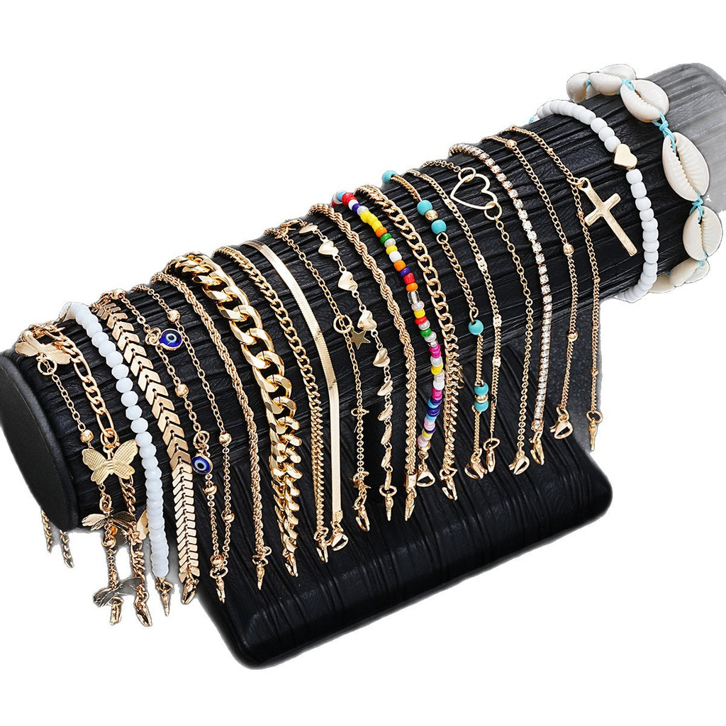 Damen Fußkettchen-Set mit zeitlosen goldenen und bunten Anhängern Shop Nory