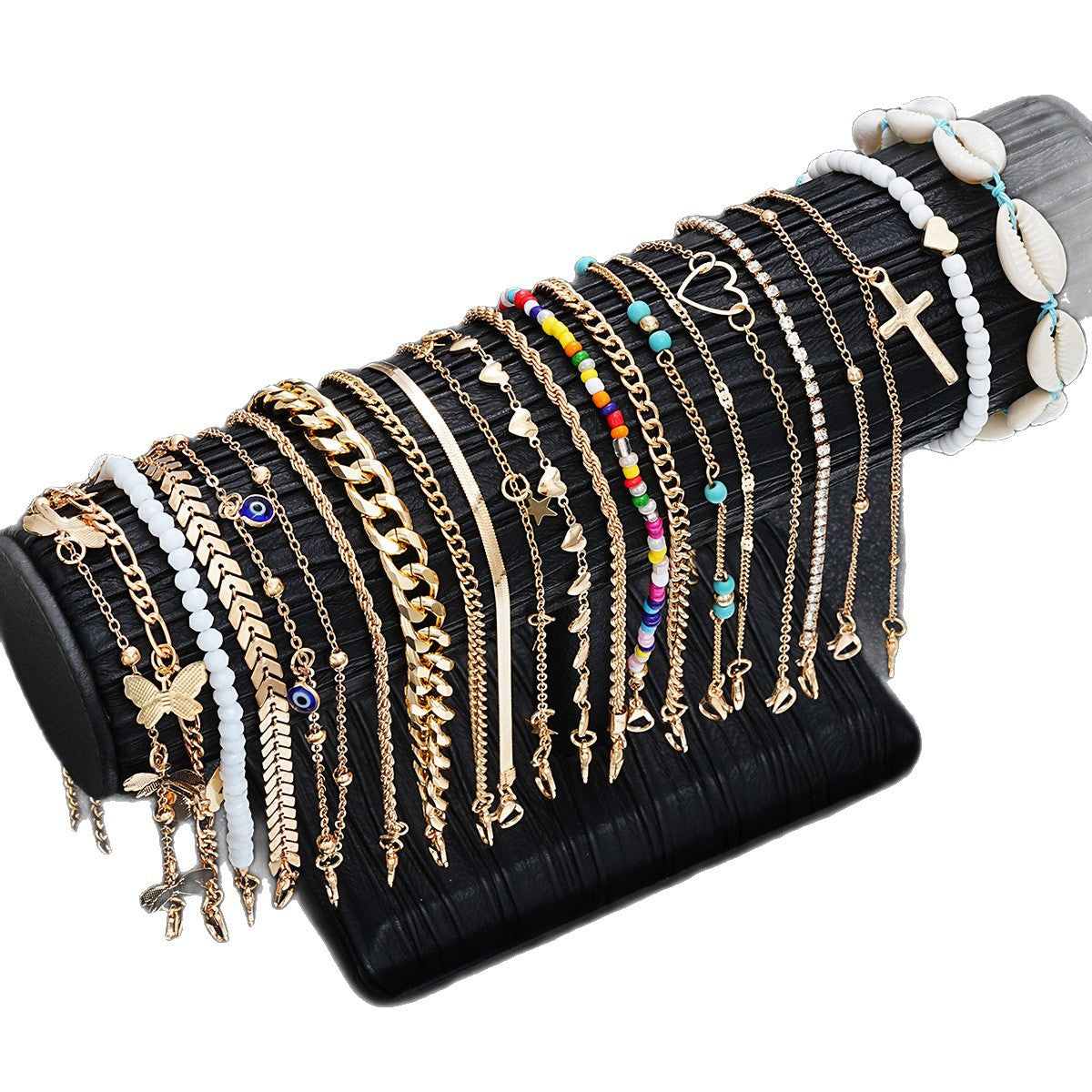Damen Fußkettchen-Set mit zeitlosen goldenen und bunten Anhängern Shop Nory