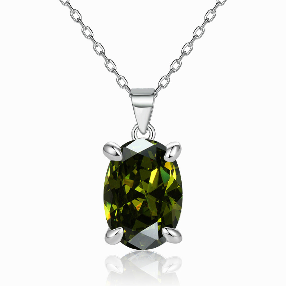 Damen Anhänger-Halskette mit ovalem, tiefgrünen Edelstein und hochwertiger Silberfassung Shop Nory