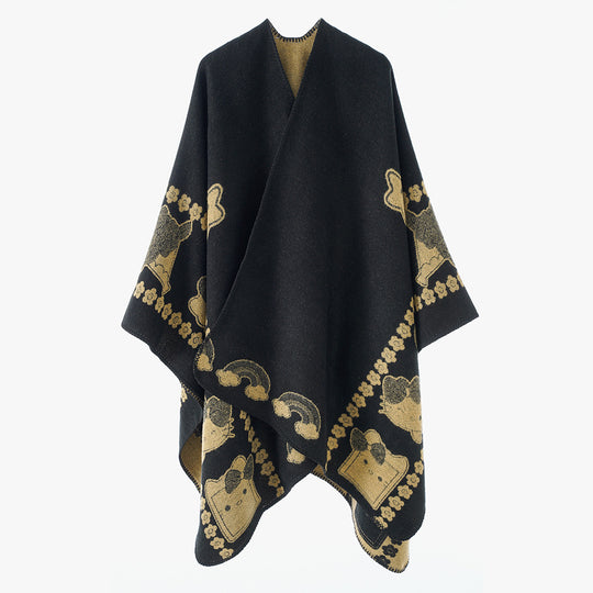 Damen Oversize-Poncho mit Jacquard‑Tiermotiv und asymmetrischem Zipfelsaum Shop Nory