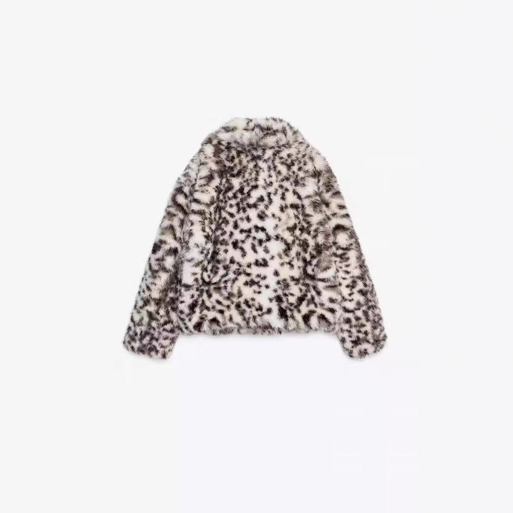 Damen Kurz geschnittene Kunstfelljacke mit Leopardenmuster Shop Nory