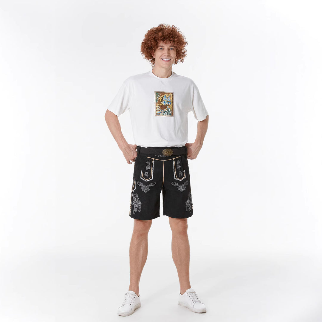 Herren nan kurze Trachtenlederhose mit filigranen Stickereien und Zierschnalle Shop Nory