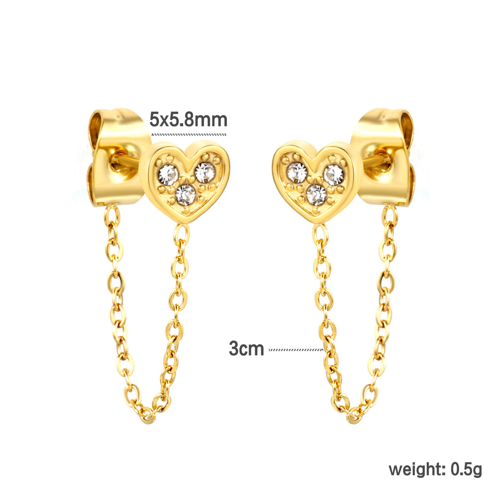Damen Ohrstecker im Herz-Design mit goldenen Akzenten und Kettenverbindung Shop Nory