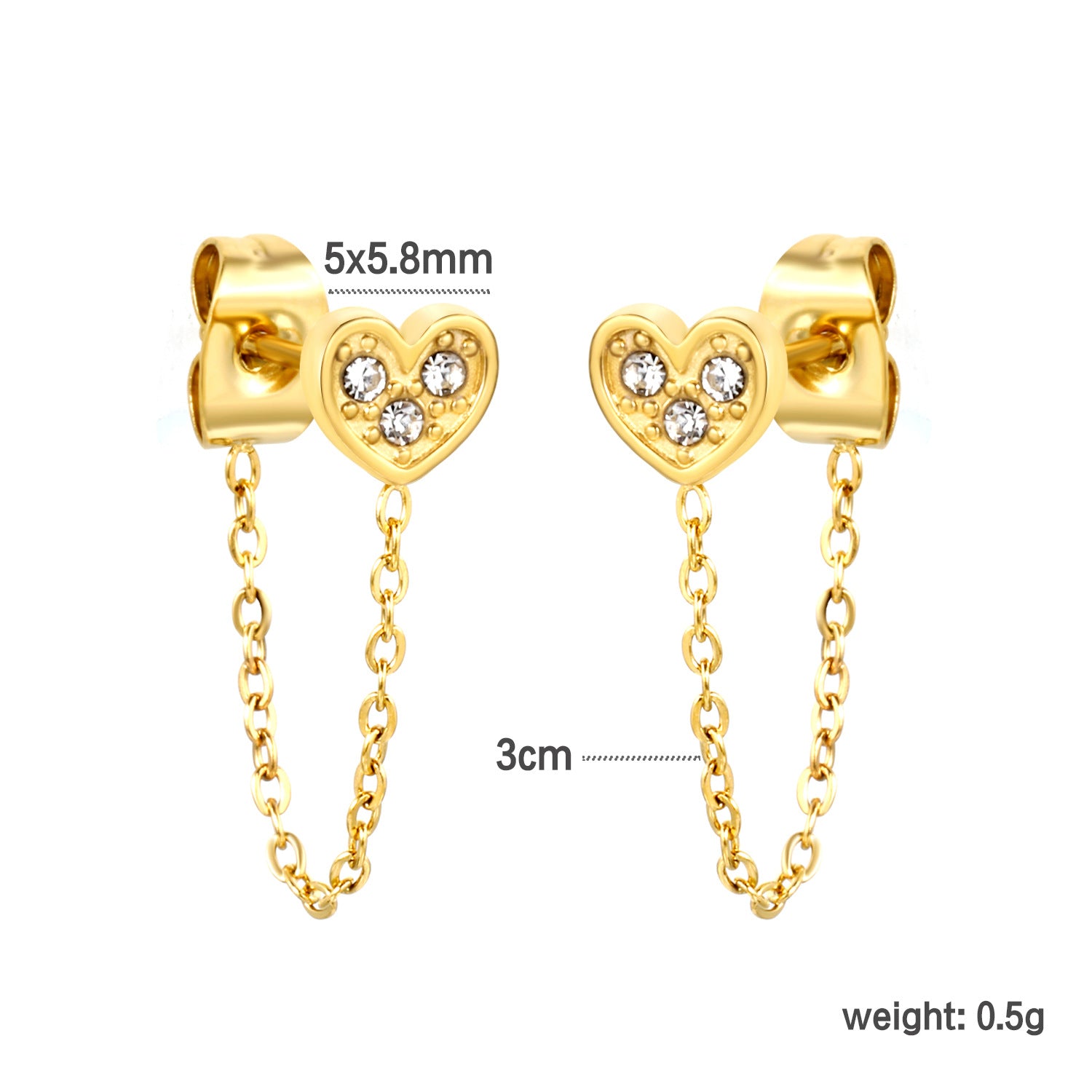 Damen Ohrstecker im Herz-Design mit goldenen Akzenten und Kettenverbindung Shop Nory