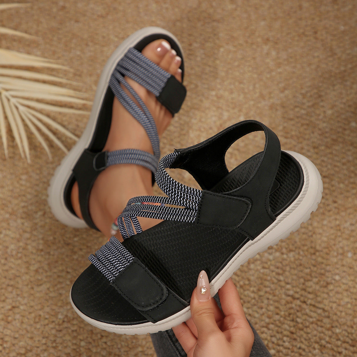 Damen Bequeme Sport-Sandalen mit elastischen Riemen und rutschfester Laufsohle