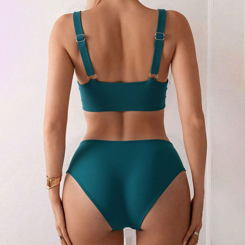 Damen Hoch tailliertes Bikini-Set mit elegantem Wickeloberteil