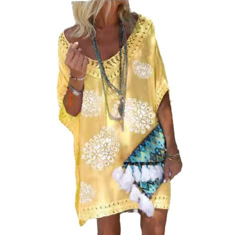 Damen Strandkleid mit Häkelbesatz