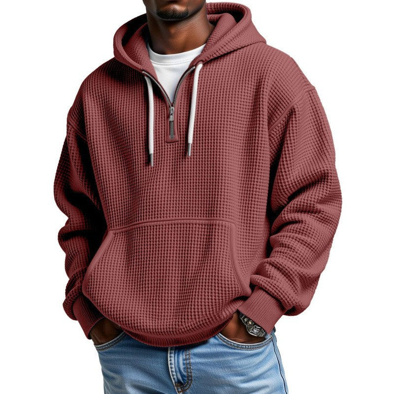 Herren Waffelstrick Halfzip-Kapuzenpullover mit Kängurutasche Shop Nory