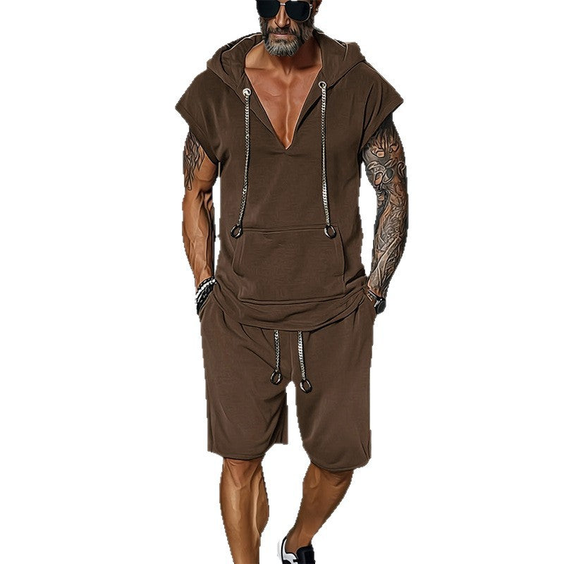 Herren lässiges Freizeit-Set mit stylischem Kapuzen-T-Shirt und Shorts