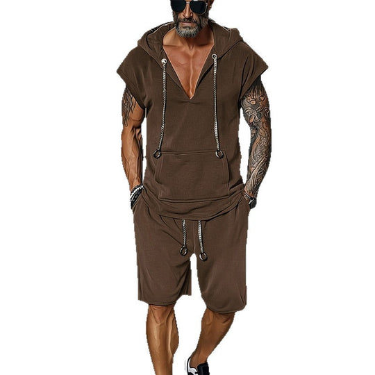 Herren lässiges Freizeit-Set mit stylischem Kapuzen-T-Shirt und Shorts
