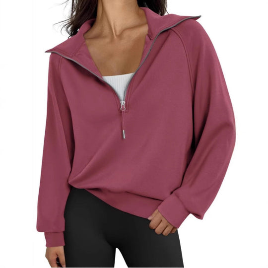 Damen lässiger Sweatpullover mit hohem Kragen und Reißverschluss