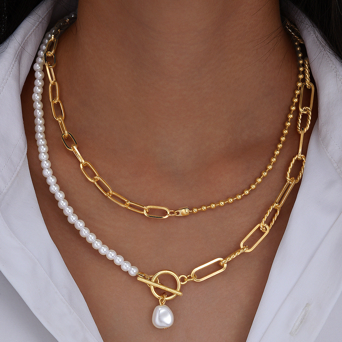 Damen mehrlagige Halskette mit eleganten Perlen und modischen Kettendesigns Shop Nory
