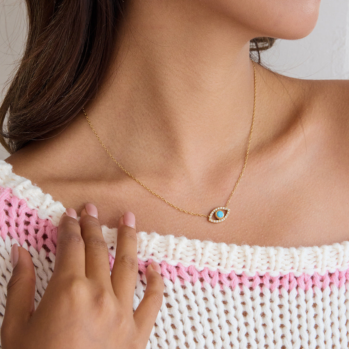 Damen Halskette mit elegantem Auge-Design und hypoallergener Edelstahlverarbeitung Shop Nory