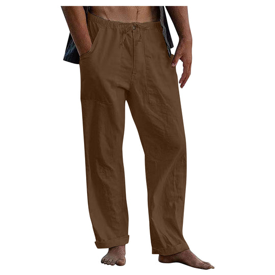 Herren lockere Leinenhose mit Gummibund und aufgesetzten Seitentaschen Shop Nory
