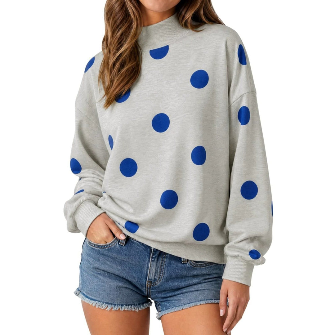 Damen Locker geschnittenes Sweatshirt mit Stehkragen und großen Punkten Shop Nory