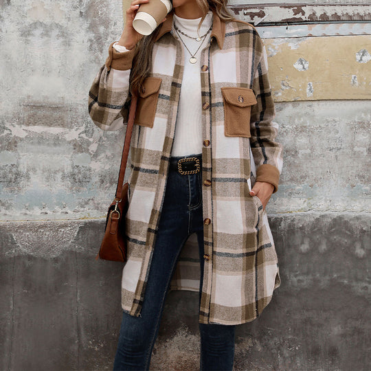 Damen Long-Hemdjacke im Overshirt‑Stil mit Brustklappen Shop Nory