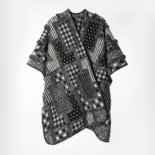 Damen Patchwork-Kimono-Cape aus strukturiertem Bouclé im Oversize-Schnitt Shop Nory