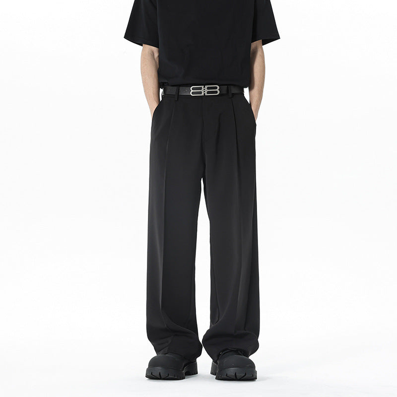 Herren weite Bundfalte Stoffhose mit hoher Taille, gerade Beinform und dezenten Seitentaschen Shop Nory