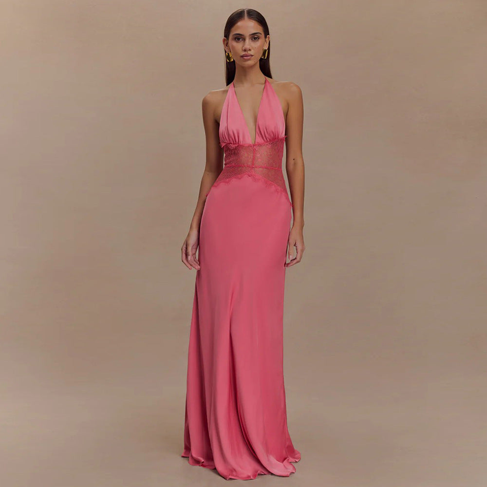 Damen Abendkleid mit Spitze und elegantem tiefem Ausschnitt
