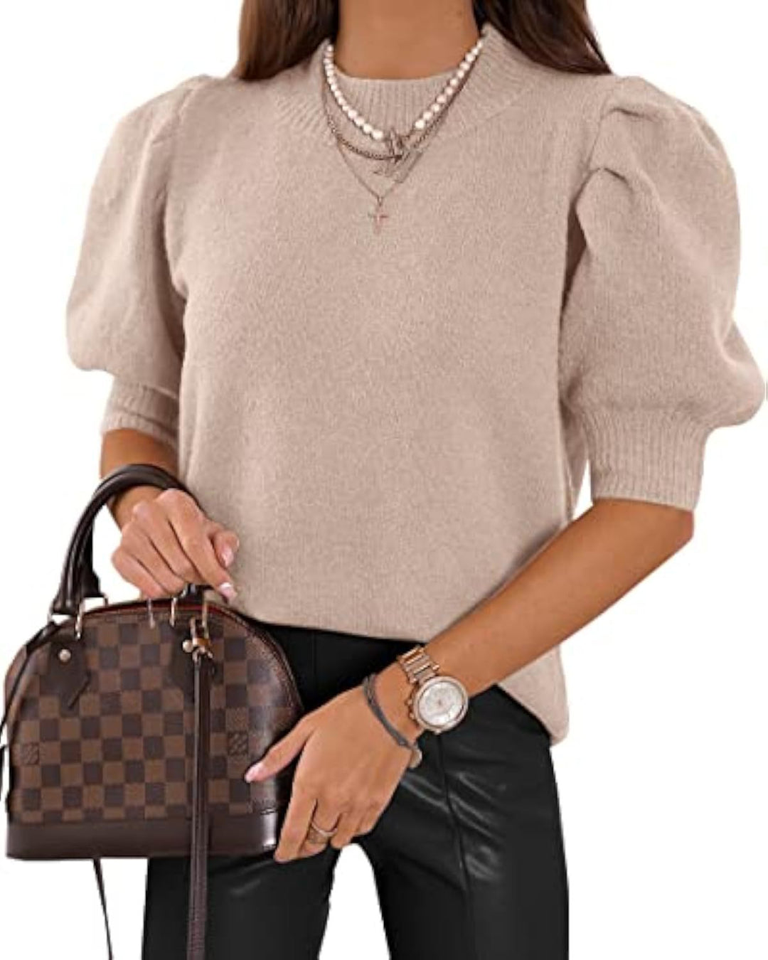 Damen Kurzgeschnitteter Feinstrickpullover mit Puffärmeln und Rippbündchen Shop Nory